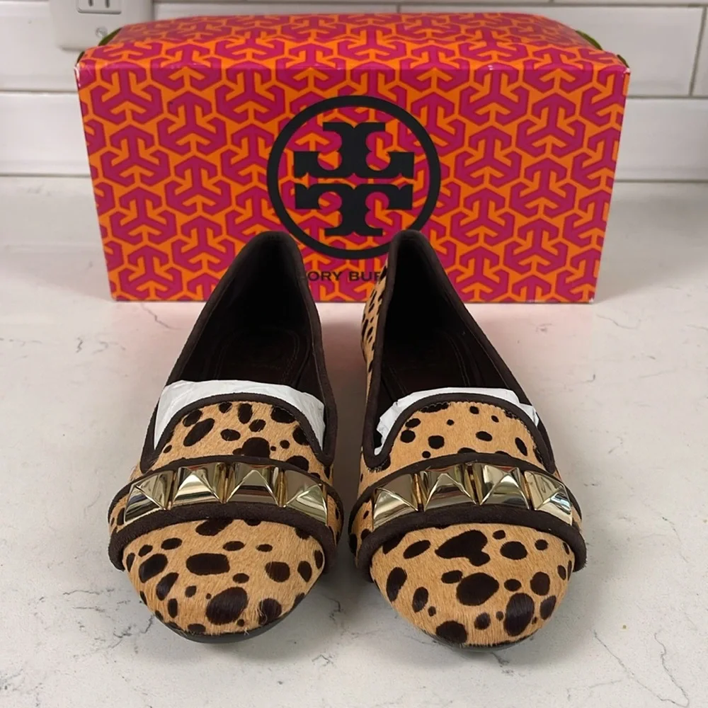 Tory Burch Asher Smoking Slipper - Cheetah Print - Calf Hair Size 7 NEW